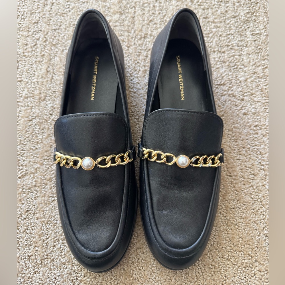 Black Stuart Weitzman “Owen” Pearl-Chain loafers size US 7.5